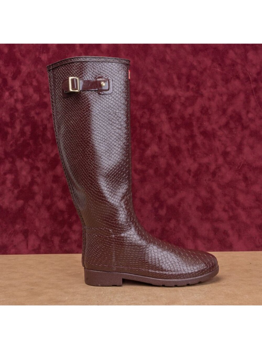 Hunter Women Scale Texture Farm Barn Maroon Wellies Rain Rubber Boots 9US EUR40 - Picture 5 of 9